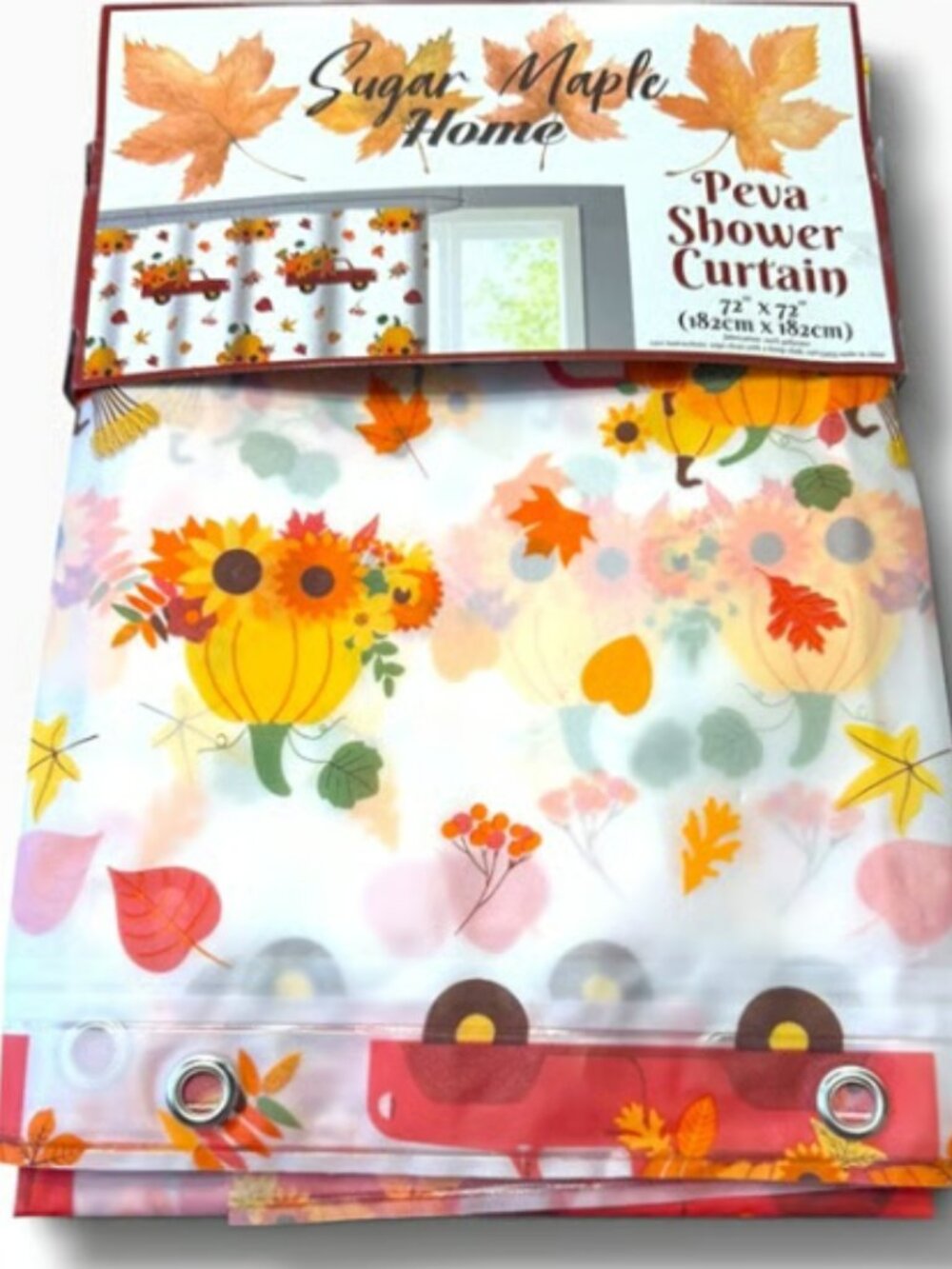 New Sugar Maple Home Fall Pumpkin Red Truck Shower Curtain 72” x 72”